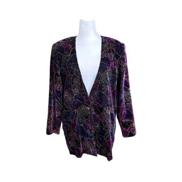 Vintage Fritzi of California Womans Velvet Floral Jacket Size M - Picture 1 of 8